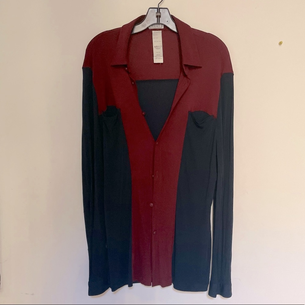 GIANNI VERSACE] By Gianni Versace Navy Burgundy Jersey Button down shirt